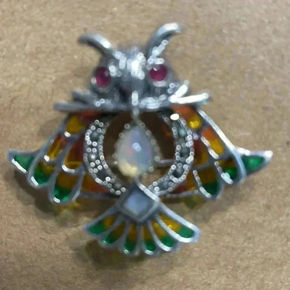 Silver vintage rare plique-a/Jaur owl brooch/pendent - Picture 2 of 4